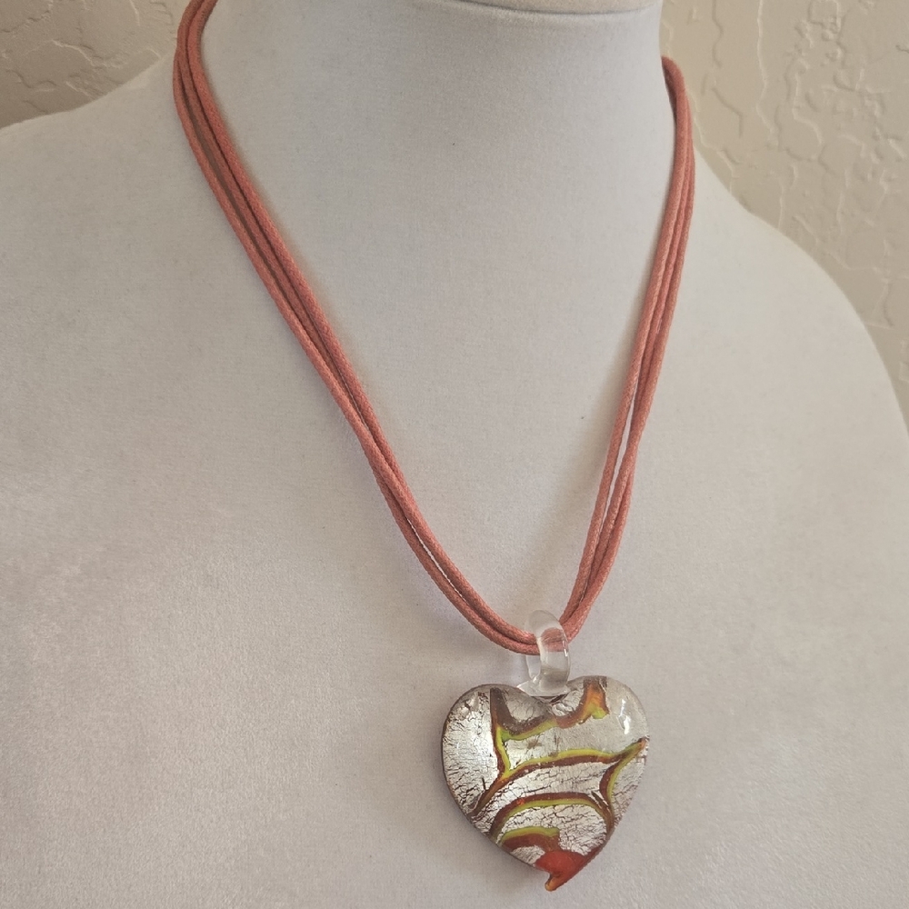 Murano Style Glass Heart Necklace